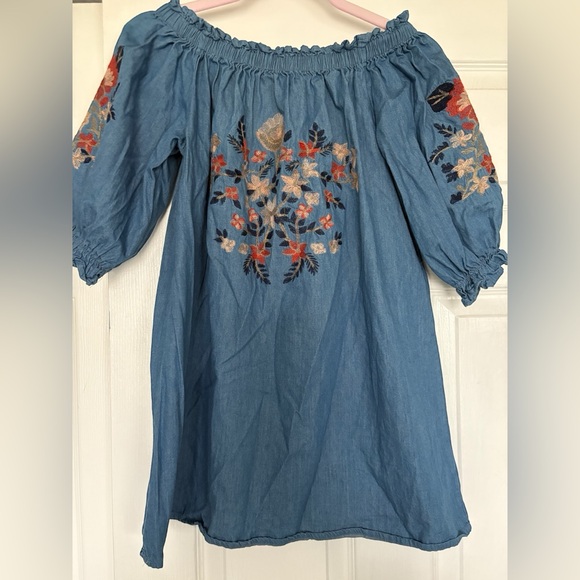Paper Heart Tops - Embroidered Blue Denim Blouse